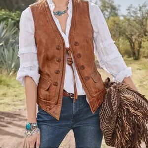 Sundance Cognac Brown Leather Tie-Front Vest